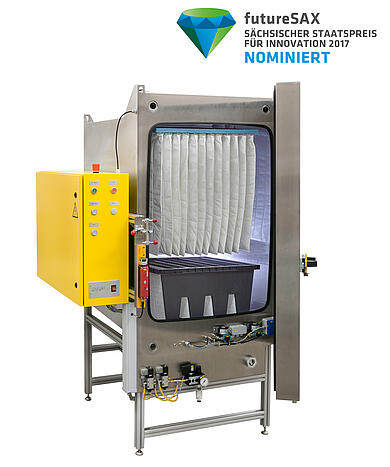 Konditionierungskabinett TDC 584 /ATEX, Vordersansicht und Logo Futuresax